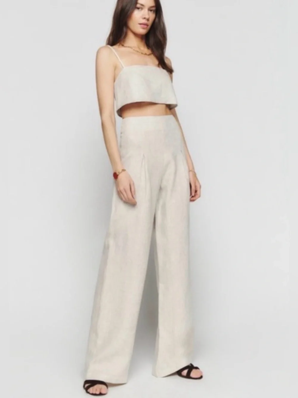 NWT! Reformation Size 10 • Cleo Linen 2 Piece Set Pants Wide Leg.